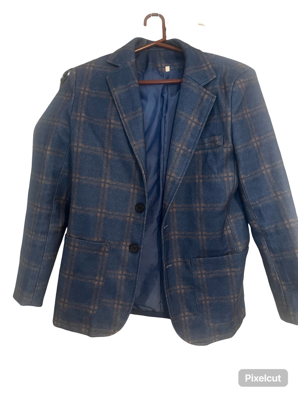 Men's Navy Blue Plaid Sport Coat - Two-Button Blazer
